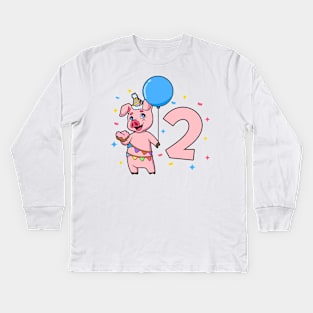 I am 2 with pig - kids birthday 2 years old Kids Long Sleeve T-Shirt